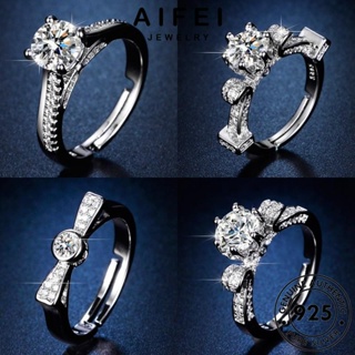 AIFEI JEWELRY 925 ต้นฉบับ เครื่องประดับ แฟชั่น แหวน เกาหลี เครื่องประดับ เรียบง่าย Silver ผู้หญิง แท้ เงิน มอยส์ซาไนท์ไดมอนด์ M068