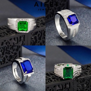 AIFEI JEWELRY ต้นฉบับ เครื่องประดับ เครื่องประดับ เงิน เรียบง่าย แฟชั่น Silver แหวน ผู้ชาย 925 แท้ ไพลินมรกต เกาหลี M087