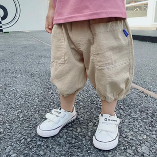 กางเกงขาสั้น ผ้าฝ้าย แบบบาง ทรงหลวม แฟชั่นฤดูร้อน สําหรับเด็กผู้ชาย 2023
