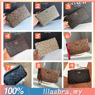 Large Wristlet F58695 ลายคลาสสิค พร้อมสายรัดข้อมือ แบบพกพา กระเป๋าสตางค์ ผู้หญิง Coac h กระเป๋าคลัทช์