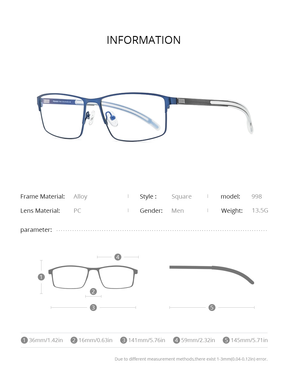 เกี่ยวกับสินค้า Fonex กรอบแว่นตาไทเทเนียมอัลลอย 2021 ทรงสี่เหลี่ยมสไตล์เกาหลีสําหรับผู้ชาย