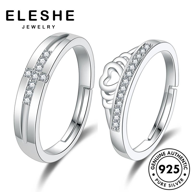 eleshe-jewelry-แหวนเงิน-925-ประดับเพชรโมอิส-เรียบง่าย-ของแท้-สําหรับคู่รัก-m062