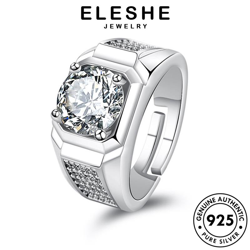 eleshe-jewelry-ของแท้-แหวนเพชรโมอิส-เงิน-925-เรียบง่าย-สําหรับผู้ชาย-m072
