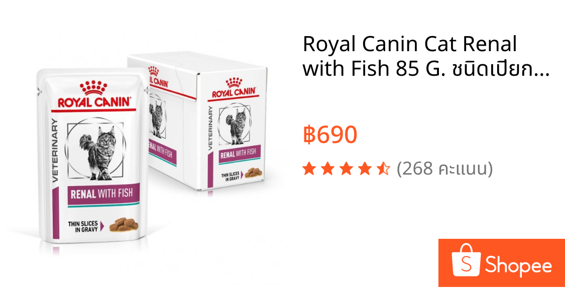 Royal Canin Cat Renal with Fish 85 G. ชนิดเปียก แบบชิ้นเนื้อในซอสเกรวี่ 🐱สำหรับแมวโรคไต🐱