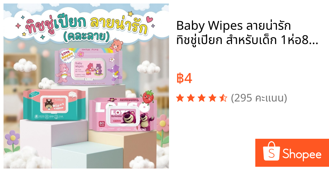 Baby Wipes ลายน่ารัก ทิชชู่เปียก สําหรับเด็ก 1ห่อ80แผ่น(สินค้าหมดขออุญาติคละสีนะคะ)