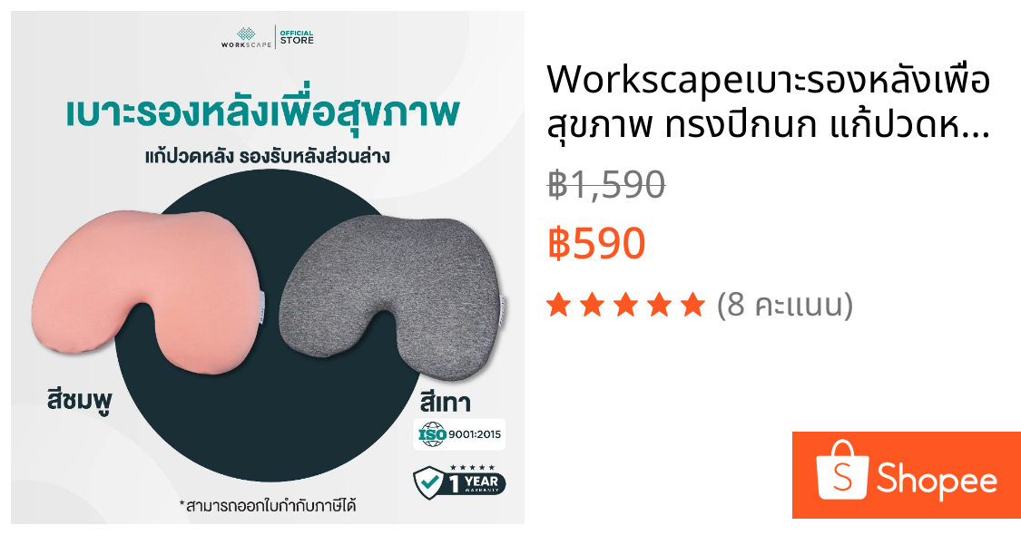 Workscapeเบาะรองหลังเพื่อสุขภาพ ทรงปีกนก แก้ปวดหลัง รองรับหลังส่วนล่างได้ดี
