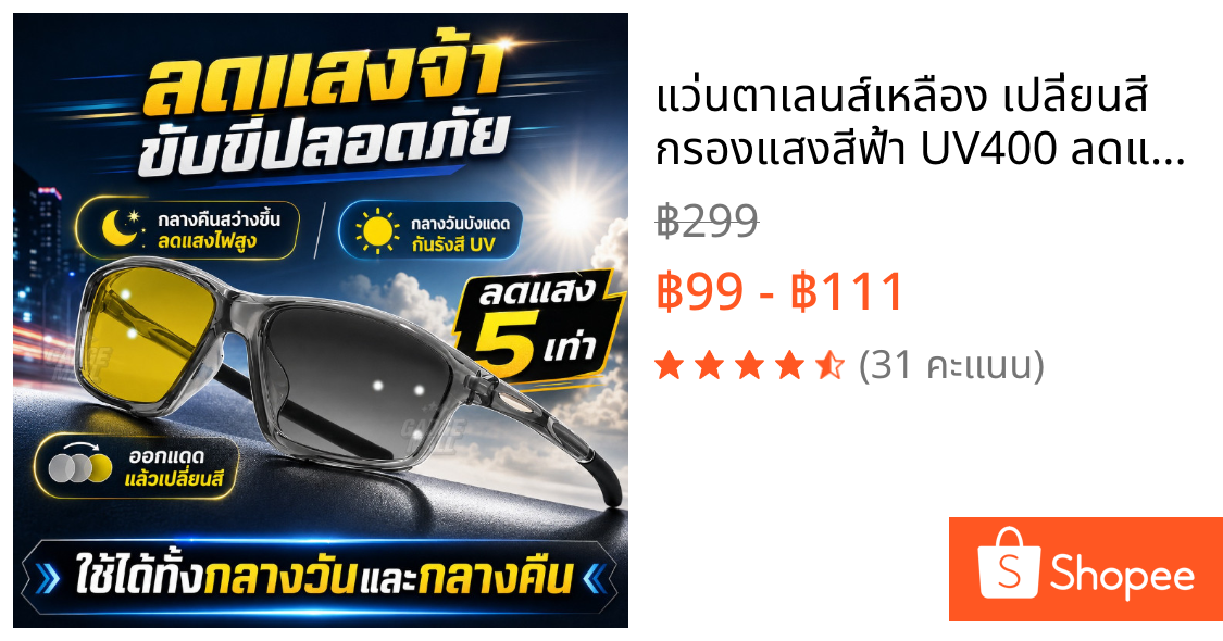 แว่นตาเลนส์เหลือง เปลี่ยนสี กรองแสงสีฟ้า UV400 ลดแสงจ้า สำหรับขับรถกลางคืน ปั่นจักรยาน G25