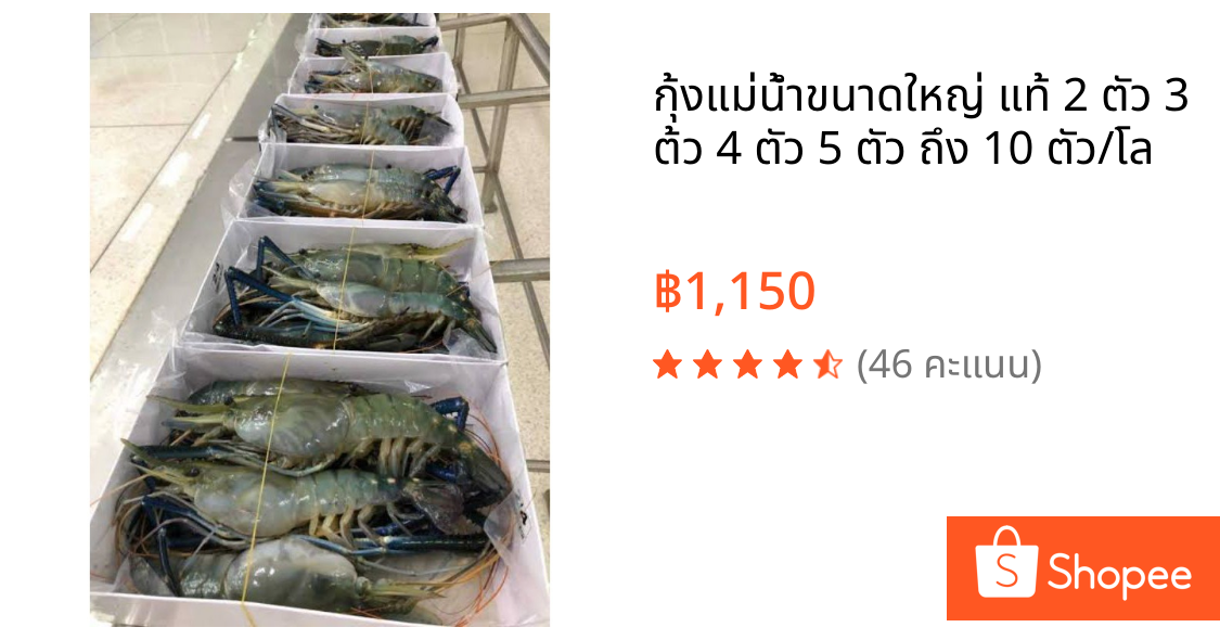 กุ้งแม่น้ำขนาดใหญ่ แท้ 2 ตัว 3 ต้ว 4 ตัว 5 ตัว ถึง 10 ตัว/โล