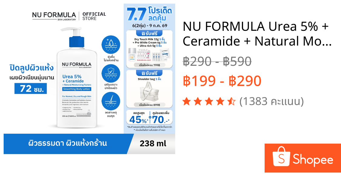 NU FORMULA Urea 5% + Ceramide + Natural Moisturizing Factors Smoothing Body Lotion บางเบาซึมไว