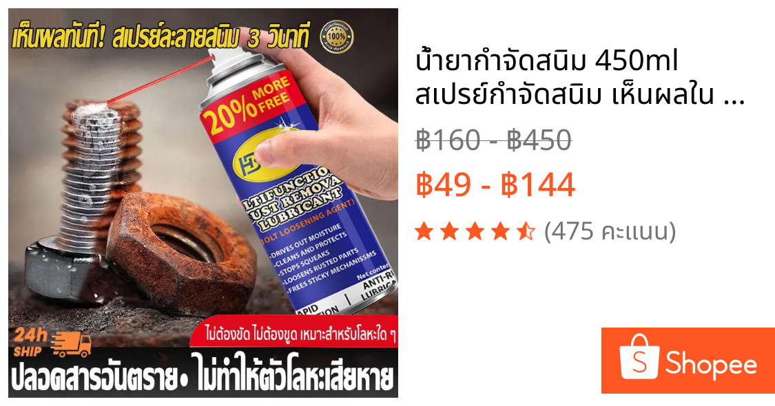 น้ำยากำจัดสนิม 450ml สเปรย์กำจัดสนิม เห็นผลใน 3 วินาที ละลายสนิมอัตโนมัติ ไม่ต้องขัดไม่ต้องขูด ปลอดภัย ไม่ทำลายโลหะ