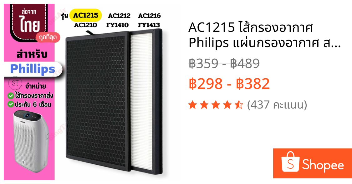 AC1215 ไส้กรองอากาศ Philips แผ่นกรองอากาศ สำหรับ ฟิลลิป รุ่น AC1215 AC1212 AC1216 AC1210