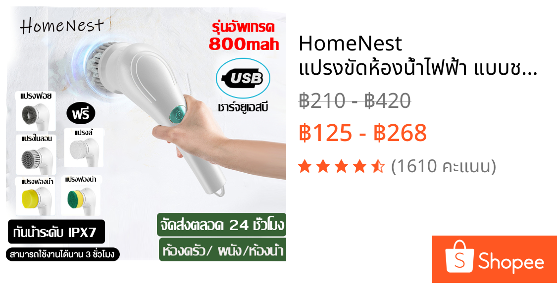 HomeNest แปรงขัดห้องน้ำไฟฟ้า แบบชาร์จไฟได้ แปรงทำความสะอาด แปรงขัดไฟฟ้า อัจฉริยะ360องศา แปรงไฟฟ้าไร้สาย