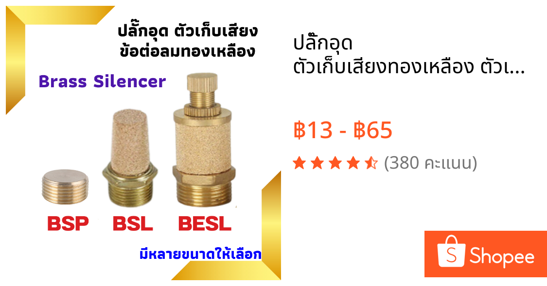 ปลั๊กอุด ตัวเก็บเสียงทองเหลือง ตัวเก็บเสียงหัวยาว Brass Silencers ข้อต่อทองเหลือง  (BESL/BSL/BSP)