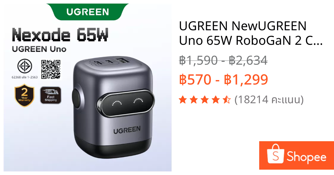 UGREEN Uno 65W RoboGaN: หัวชาร์จหุ่นยนต์สุดคิ้วท์ที่ชาร์จไวสะใจ 3 เครื่องพร้อมกัน (ugreen uno 65w robot gan charger)