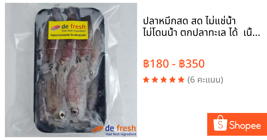ปลาหมึกสด สด ไม่แช่น้ำ ไม่โดนน้ำ ตกปลาทะเล ได้  เนื้อหวาน