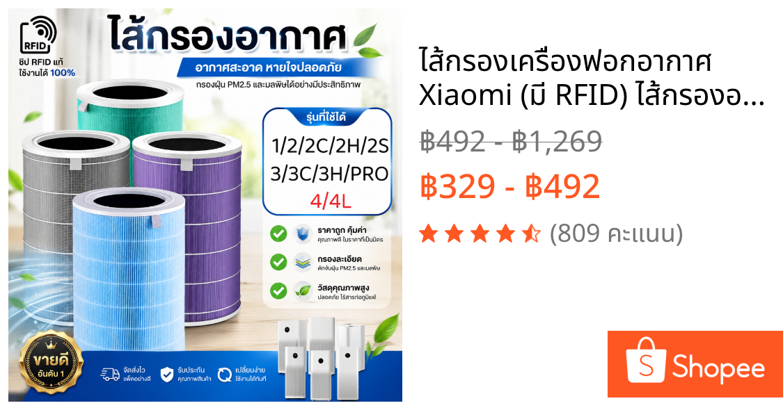 ไส้กรองเครื่องฟอกอากาศ  Xiaomi (มี RFID) ไส้กรองอากาศ สำหรับ รุ่น 1/2S/2C/2H/3C/3H/4/4L MI Air Purifier Filter HEPA H13
