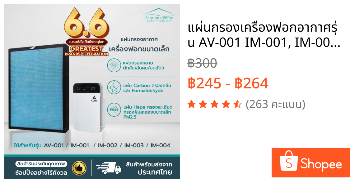แผ่นกรองเครื่องฟอกอากาศรุ่น AV-001 IM-001, IM-002, IM-003, IM-004 AVANA MGT WORLDTECH ใช้ได้หลายรุ่น