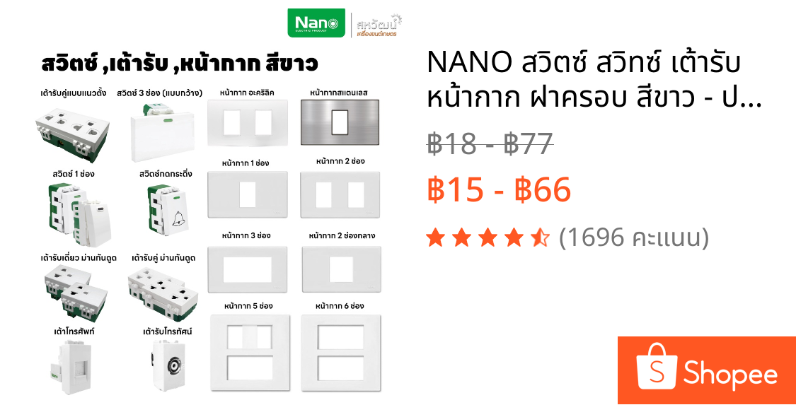 NANO สวิตซ์ สวิทซ์ เต้ารับ หน้ากาก ฝาครอบ สีขาว - ปลั๊ก แลน เต้ารับทีวี โทรศัพท์ ปลั๊กกราวน์ ปลั๊กกราว สวิท สวิทซ์ มีมอก