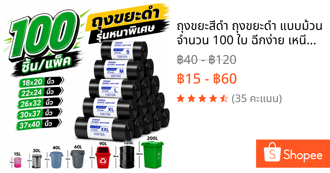 ถุงขยะสีดำ ถุงขยะดำ แบบม้วน จำนวน 100 ใบ ฉีกง่าย เหนียวเเข็งแรง ไม่มีกลิ่นเหม็น พกพาสะดวก เหมาะกับทุกที่ ขนาดมาตรฐาน