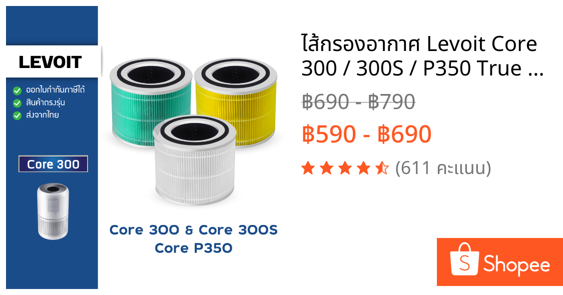 ไส้กรองอากาศ Levoit Core 300 / 300S / P350 True HEPA Filter เครื่องฟอกอากาศ เลอวอยซ์ Air Purifier