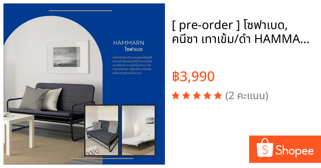 [ pre-order ] โซฟาเบด, คนีซา เทาเข้ม/ดำ HAMMARN