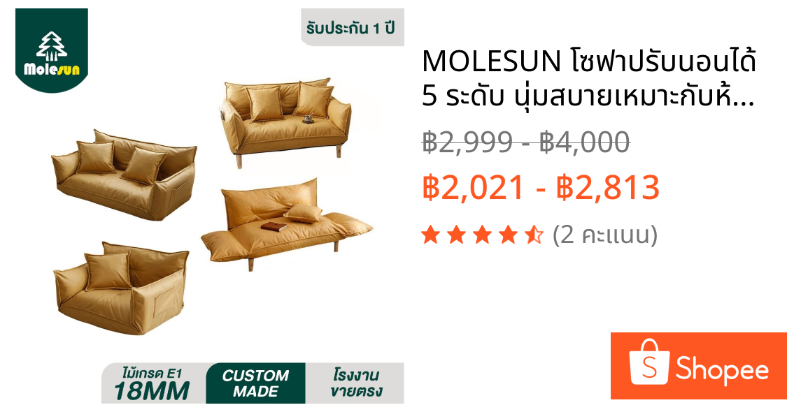 MOLESUN โซฟาปรับนอนได้ 5 ระดับ นุ่มสบายเหมาะกับห้องนั่งเล่น (SF26)