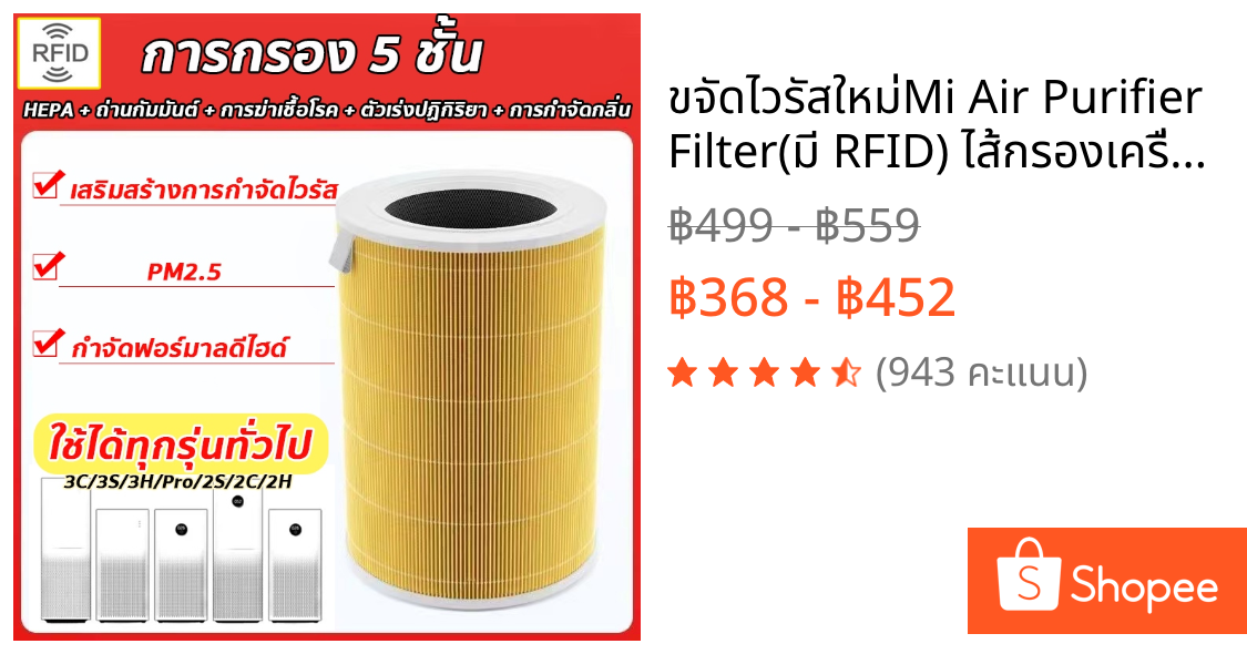 👍ขจัดไวรัสใหม่👍Mi Air Purifier Filter(มี RFID) ไส้กรองเครื่องฟอกอากาศ ใช้ได้ทุกรุ่นทั่วไป 3C/3S/3H/Pro/2S/2C/2H