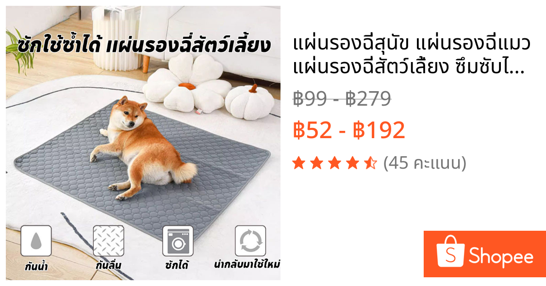 แผ่นรองฉี่สุนัข แผ่นรองฉี่แมว แผ่นรองฉี่สัตว์เลี้ยง ซึมซับไดีดี ซักใช้ซ้ำได้ มีกันลื่น