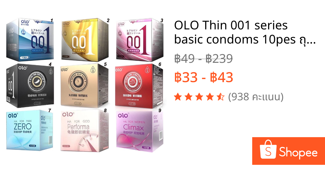 OLO Thin 001 series basic condoms 10pes ถุงยางอนามัย ถุงยาง (10ชิ้น/1กล่อง) แบบบาง บาง 0.01 มิล 50/52/54mm