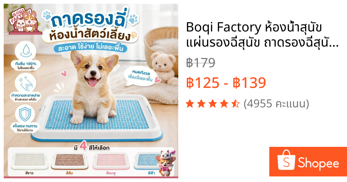 Boqi Factory ห้องน้ำสุนัข แผ่นรองฉี่สุนัข ถาดรองฉี่สุนัข ถาดรองฉี่สุนัข 2 ชั้น CF-T1