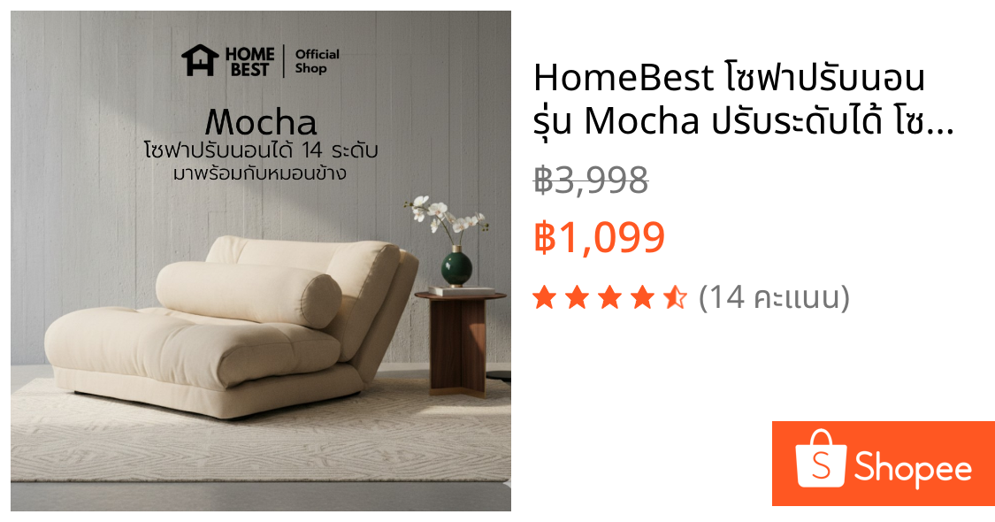 HomeBest โซฟาปรับนอน รุ่น Mocha ปรับระดับได้ โซฟาใช้งานได้หลากหลายนั่งเอนและปรับนอน พร้อมหมอทรงกระบอก