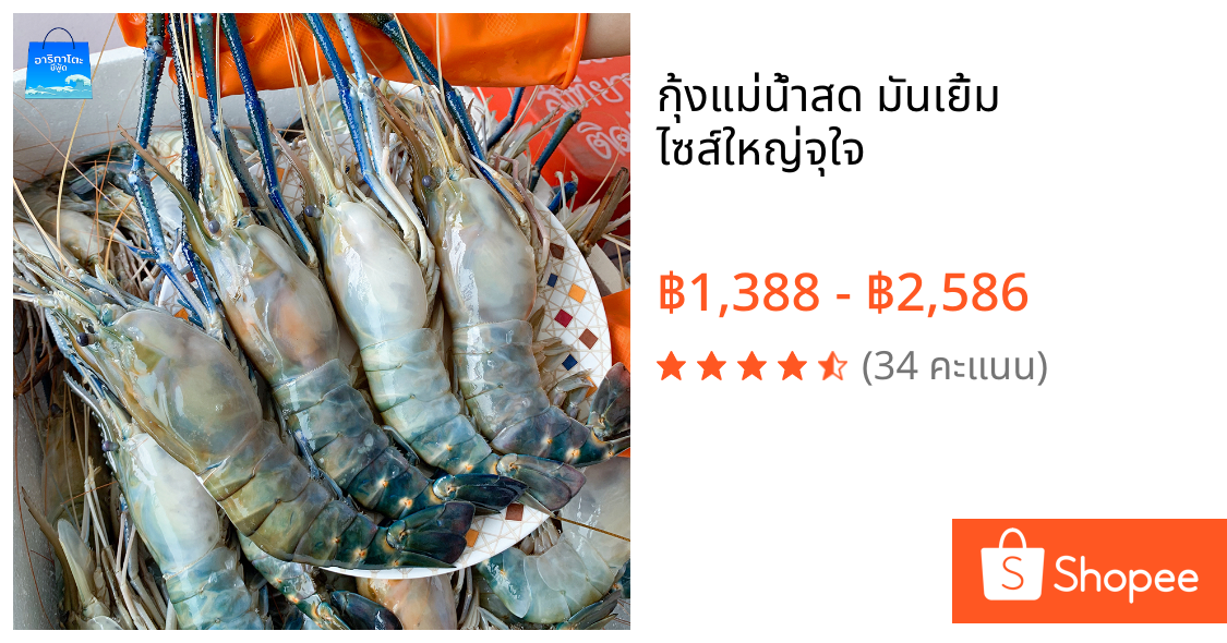 กุ้งแม่น้ำสด มันเยิ้ม ไซส์ใหญ่จุใจ