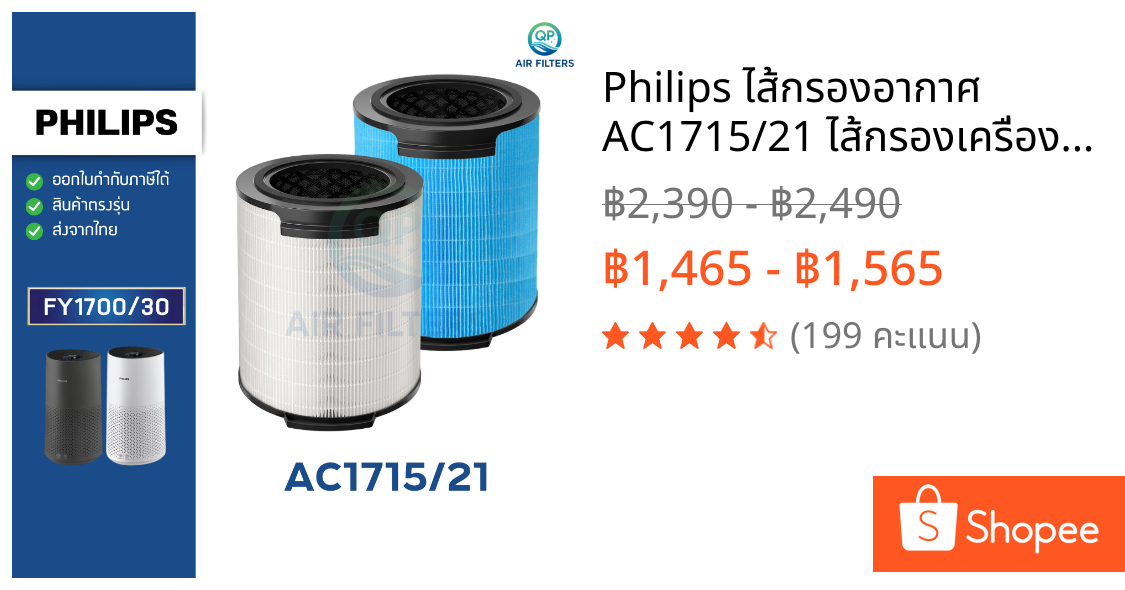 Philips ไส้กรองอากาศ AC1715/21 ไส้กรองเครื่องฟอกอากาศ FY1700/30 Air Purifier Nano Protect HEPA Filter