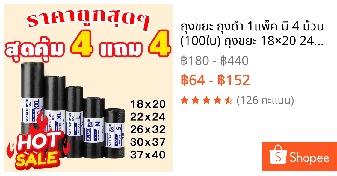 ถุงขยะ ถุงดำ 1แพ็ค มี 4 ม้วน (100ใบ) ถุงขยะ 18×20 24×28 36×45 ถุงไร้กลิ่นแบบม้วน เหนียว ใช้งานง่าย