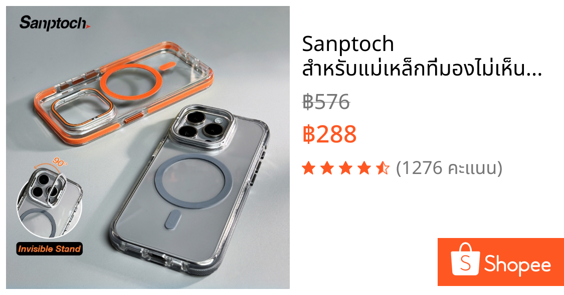 Sanptoch สําหรับแม่เหล็กที่มองไม่เห็นขาตั้งเคสโทรศัพท์สําหรับ iPhone 17 / 16 / 15 / 14 / 13 / 12 Pro Max Clear กันกระแทกฝาครอบกันชนเคสใสป้องกันพร้อมที่ใส่เลนส์กล้อง