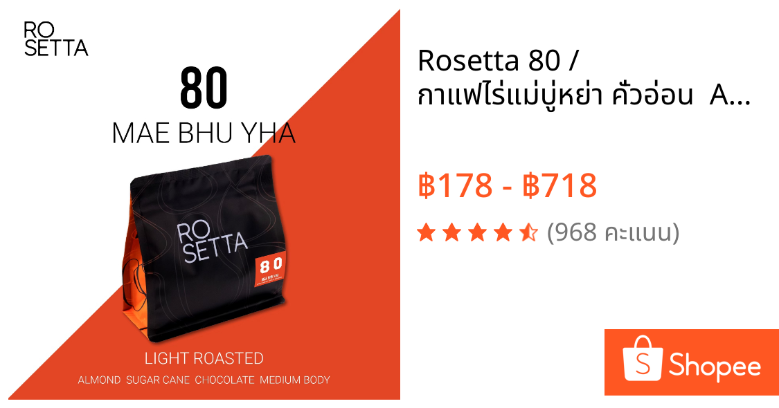 Rosetta 80 / กาแฟไร่แม่บู่หย่า คั่วอ่อน  Arabica 100% เกรด A [ สินค้าขายดี ]