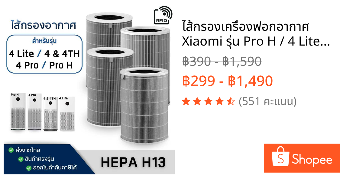 ไส้กรองเครื่องฟอกอากาศ Xiaomi รุ่น Pro H / 4 Lite / 4 Pro / 4 (มี RFID) ฟิลเตอร์กรองฝุ่น Hepa Replacement Filter