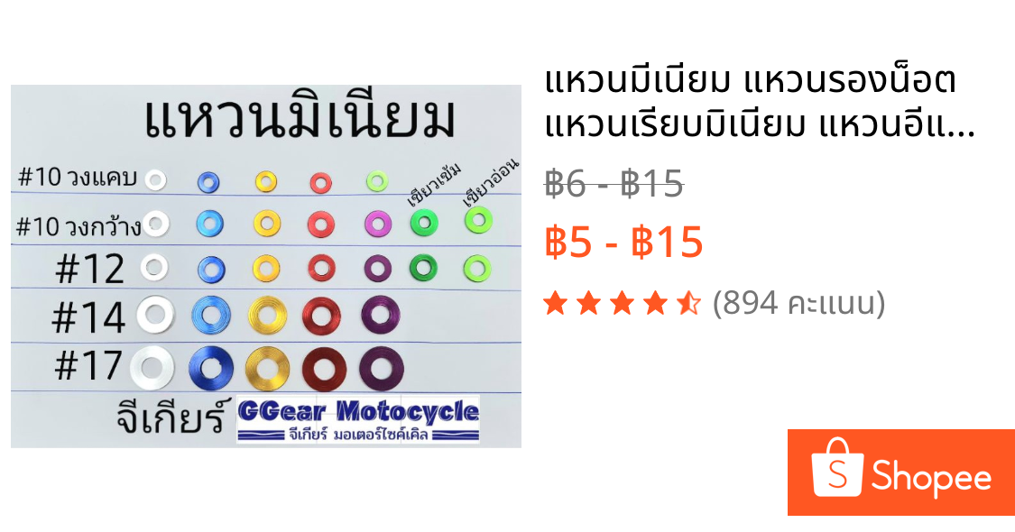 แหวนมีเนียม แหวนรองน็อต แหวนเรียบมิเนียม แหวนอีแปะ เบอร์ 10/12/14/17/19 งานเฮงสกรู แท้ 1000%