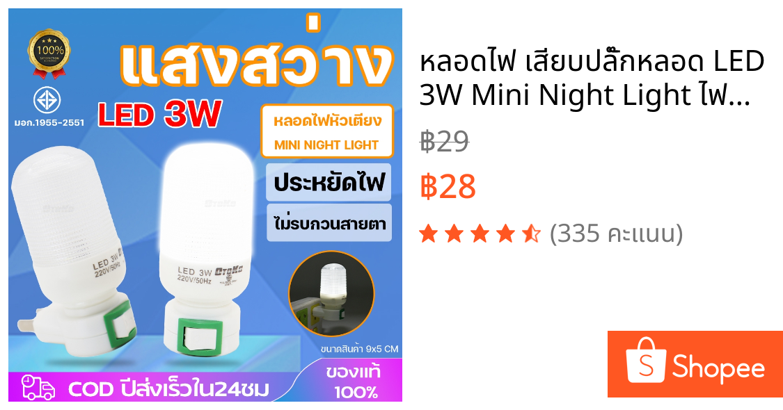 หลอดไฟ เสียบปลั๊กหลอด LED 3W Mini Night Light ไฟหัวเตียง ไฟห้องนอน ไฟกลางคืนห้องนอน  แบบเสียบปลั้ก