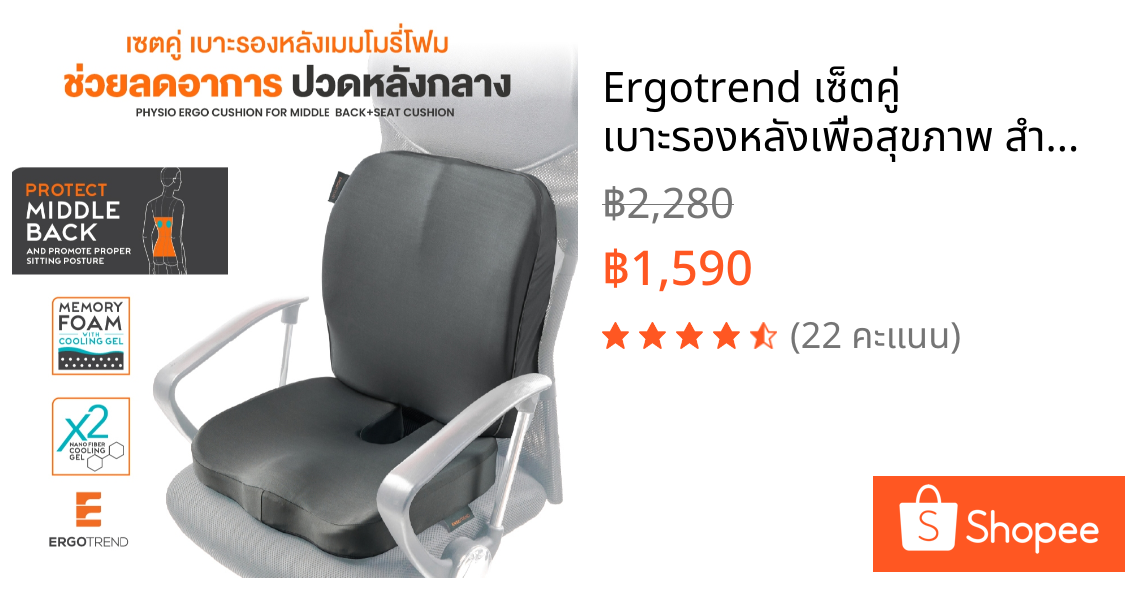 Ergotrend เซ็ตคู่ เบาะรองหลังเพื่อสุขภาพ สำหรับคนปวดหลังกลาง PHYSIO ERGO MIDDLE BACK-PHYSIO ERGO SEAT CUSHION