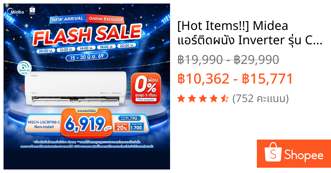 [Hot Items!!] Midea แอร์ติดผนัง Inverter รุ่น Chione 9000-24000 BTU เสียงเบา เย็นไว ประหยัดด้วย AI ECOMASTER