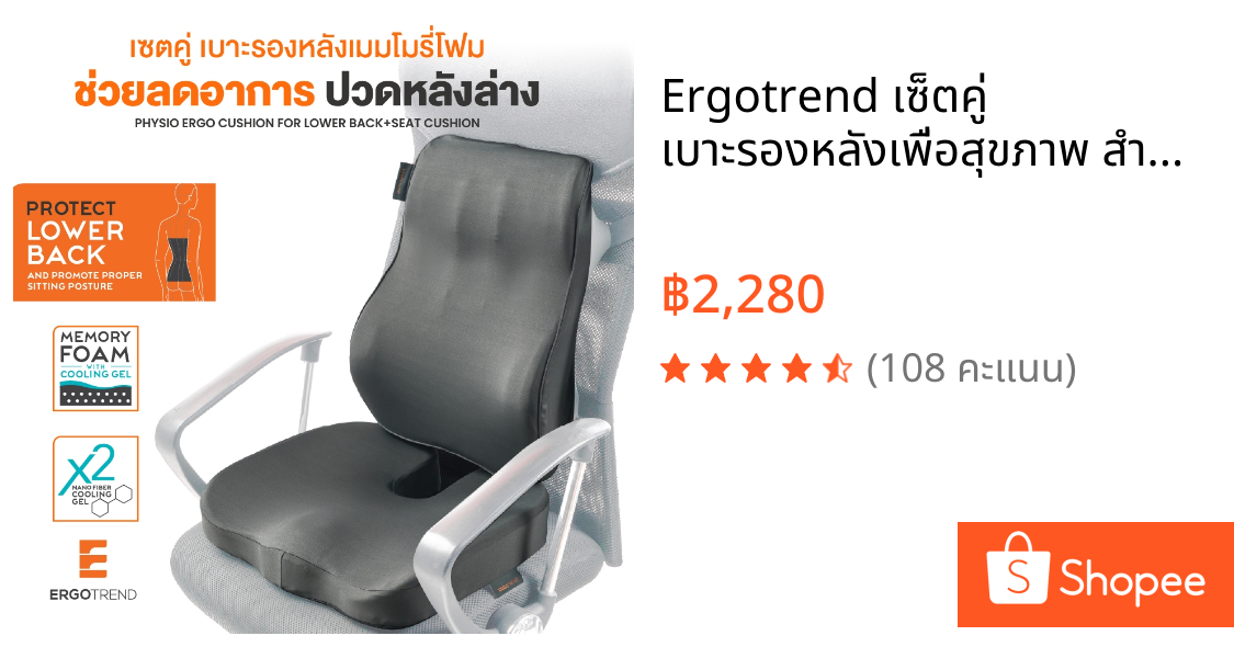 Ergotrend เซ็ตคู่ เบาะรองหลังเพื่อสุขภาพ สำหรับคนปวดหลังล่าง PHYSIO ERGO LOWER BACK-PHYSIO ERGO SEAT CUSHION