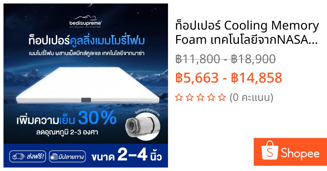 ท็อปเปอร์ Cooling Memory Foam เทคโนโลยีจากNASA หนา 2-4 นิ้ว หุ้มผ้าCotton Soft ขนาด 3.5ฟุต-6 ฟุต