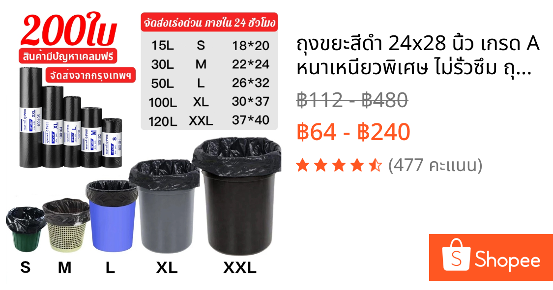 ถุงขยะสีดำ 24x28 นิ้ว เกรด A หนาเหนียวพิเศษ ไม่รั่วซึม ถุงขยะดำ ราคาถูกที่สุด ลดเพิ่มเมื่อซื้อเยอะ