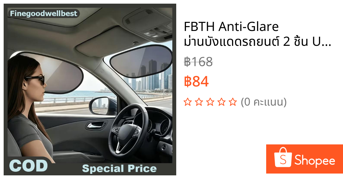 FBTH Anti-Glare ม่านบังแดดรถยนต์ 2 ชิ้น UV Protection เอนชัวร์ Clear Vision Blos แสงแดดสําหรับขับรถร้อน