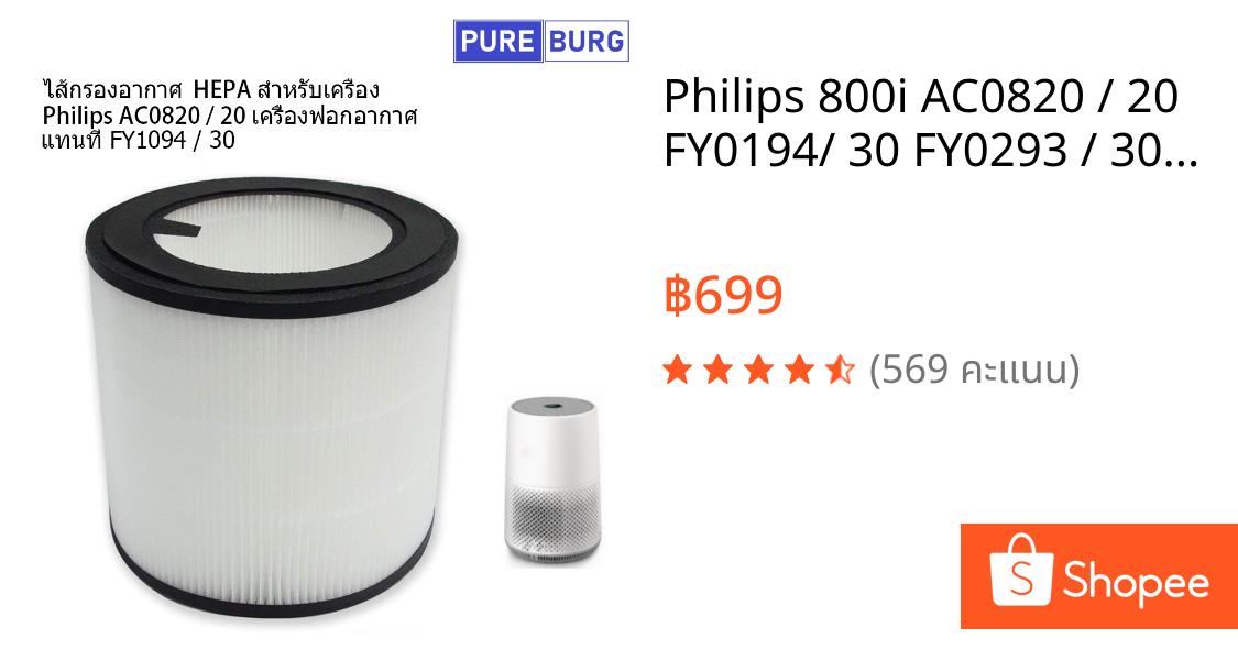 Philips 800i AC0820 / 20 FY0194/ 30 FY0293 / 30 เครื่องฟอกอากาศ ไส้กรองอากาศ HEPA สำหรับเครื่อง