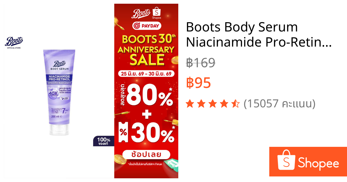 Boots Body Serum Niacinamide Pro-Retinol Smooth Radiance 200Ml บู๊ทส์ บอดี้ ซีรั่ม ไนอาซินาไมด์ โปร-เรตินอล