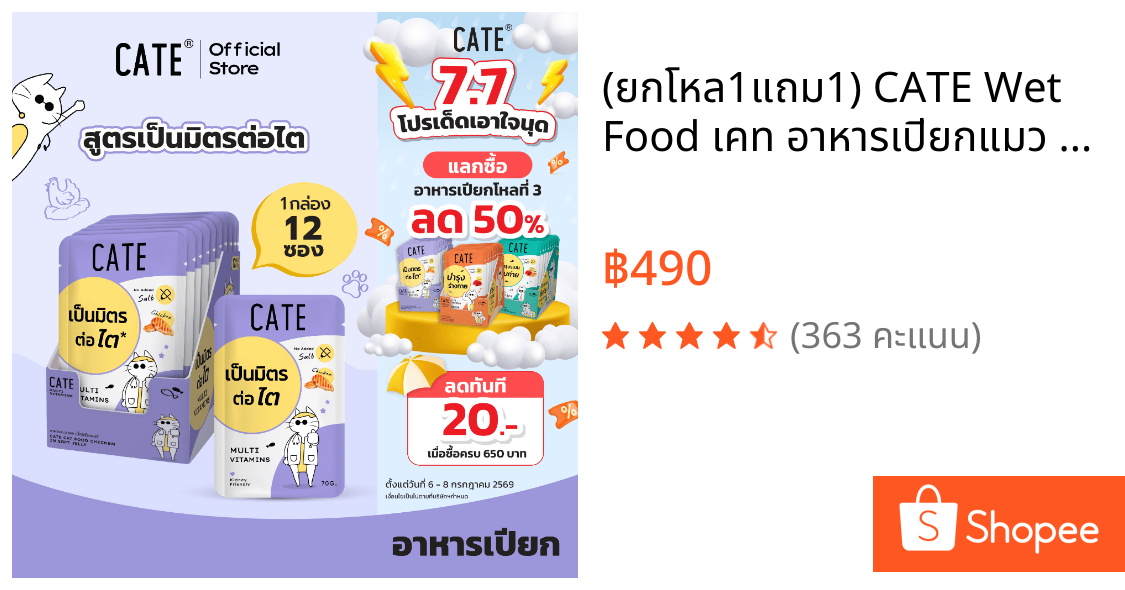 (ยกโหล1แถม1) CATE Wet Food เคท อาหารเปียกแมว สูตรเป็นมิตรต่อไต ไม่เติมเกลือ (2 กล่อง รวม 24 แพ็ค)