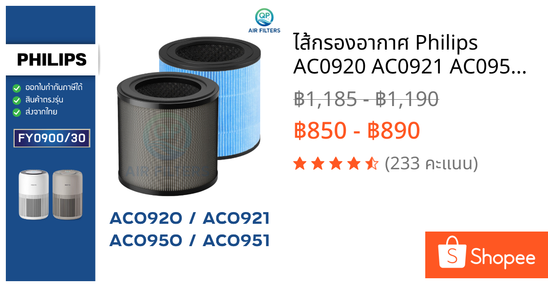 ไส้กรองอากาศ Philips AC0920 AC0921 AC0950 AC0951 HEPA H13 Filter FY0900 FY0910 เครื่องฟอกอากาศ ฟิลิปส์