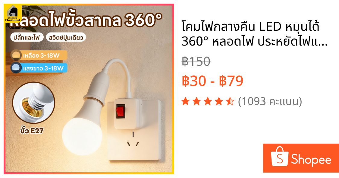 โคมไฟกลางคืน LED หมุนได้ 360° หลอดไฟ ประหยัดไฟแบบวอร์ม/สีขาว โคมไฟข้างเตียง โคมไฟติดผนัง สวิตซ์ปลั๊ก
